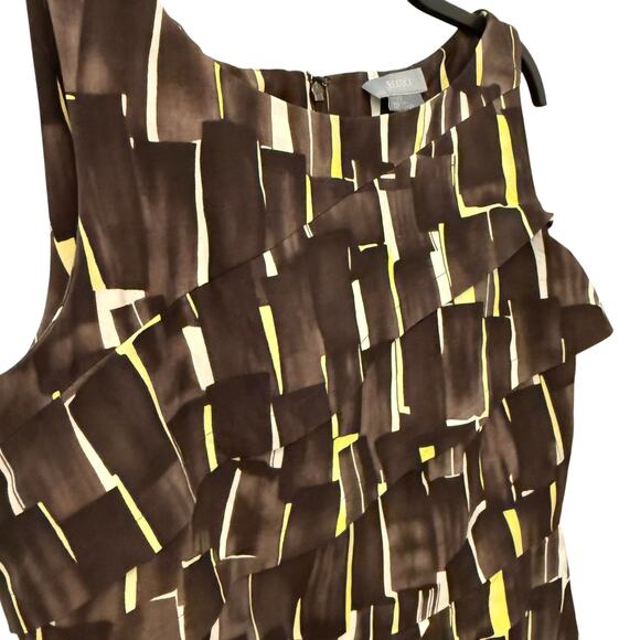 Eccoci Layered Shell Dress Brown Yellow Silk Linen Size 12 - Picture 2 of 11
